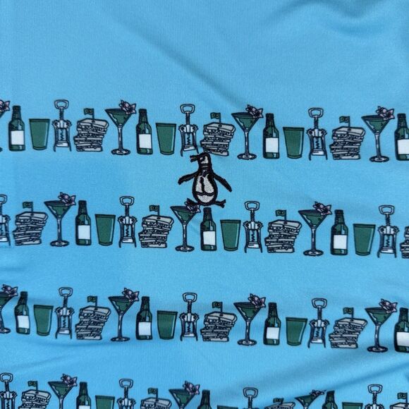 NWT Original Penguin Men's Size Medium Blue Polo Shirt Cocktail Novelty Pattern - Picture 2 of 6